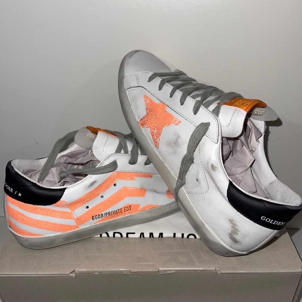 Golden Goose White Leather Gold Glitter Sneakers